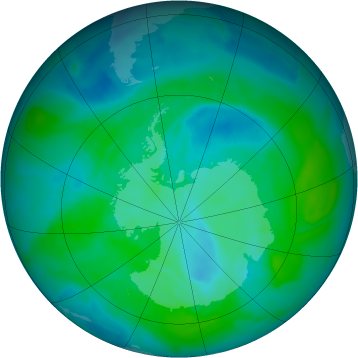 Antarctic ozone map for 03 January 2012